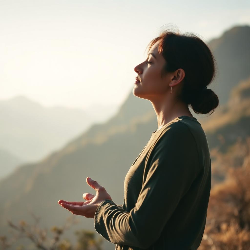 Diaphragmatic breathing practice in a mountain sanctuary